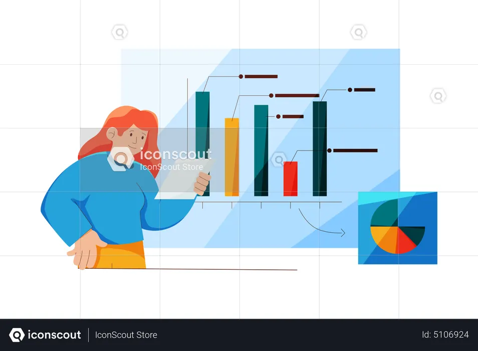 Woman looking at data analytics  Illustration