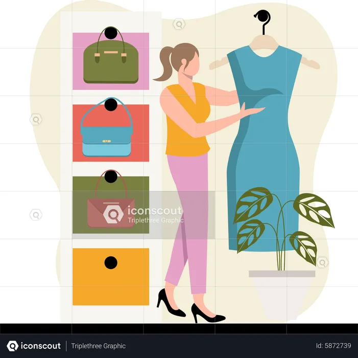 Woman looking at dress  Illustration