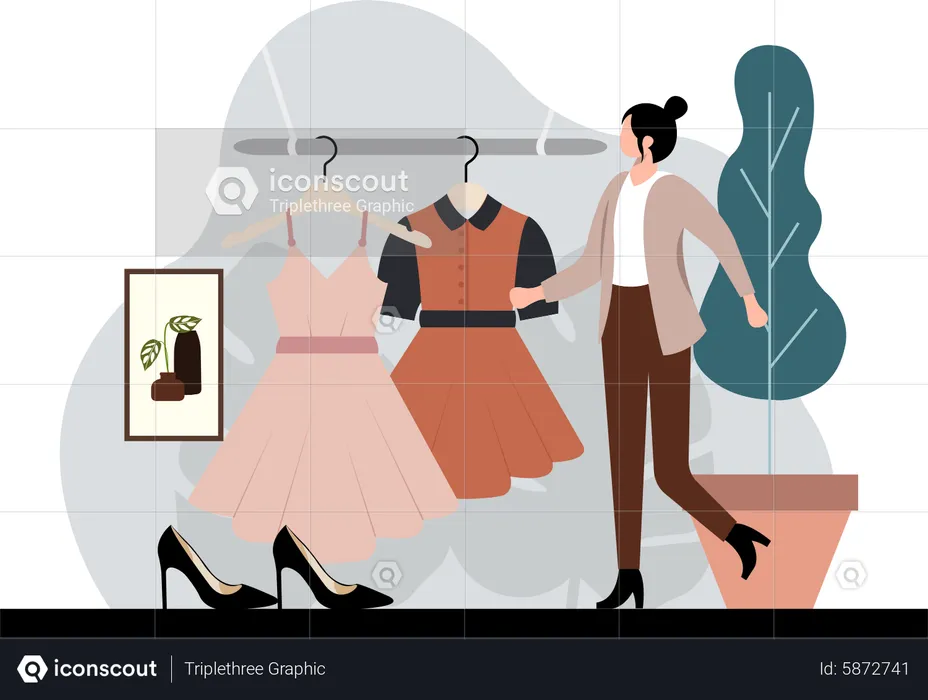 Woman looking at fashion dress  Illustration