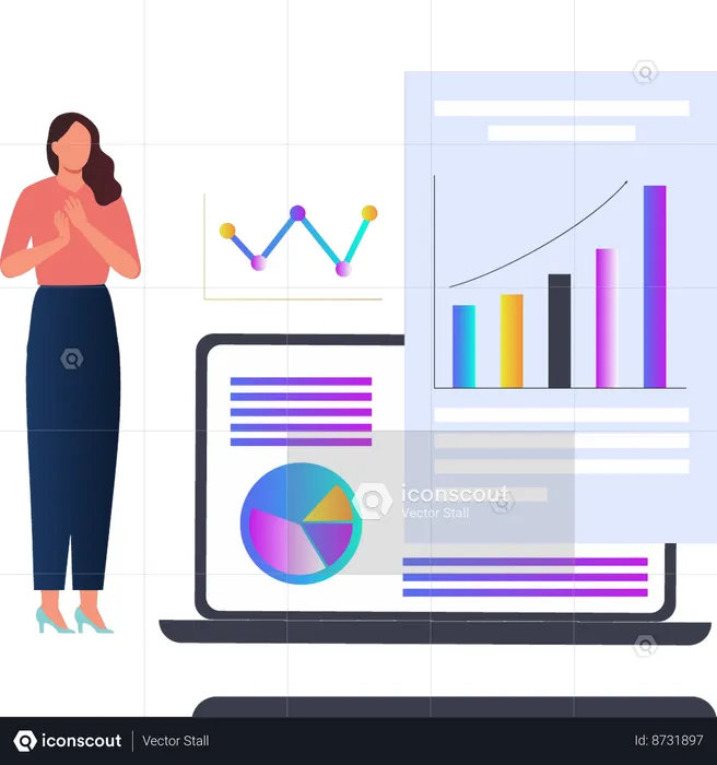 Woman looking at finance management graph  Illustration