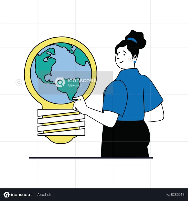 Woman looking at global energy saving  Illustration