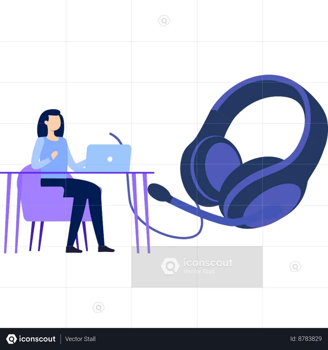 Woman Looking At Headphones  Illustration