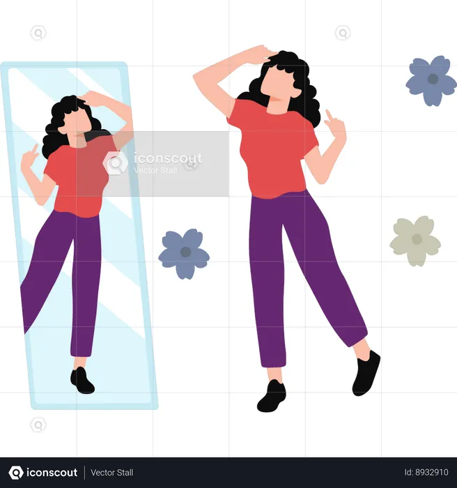 Woman Looking At Herself In Mirror  Illustration