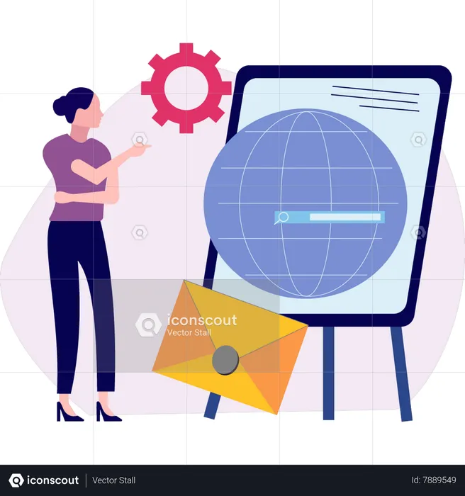 Woman looking at international mails  Illustration