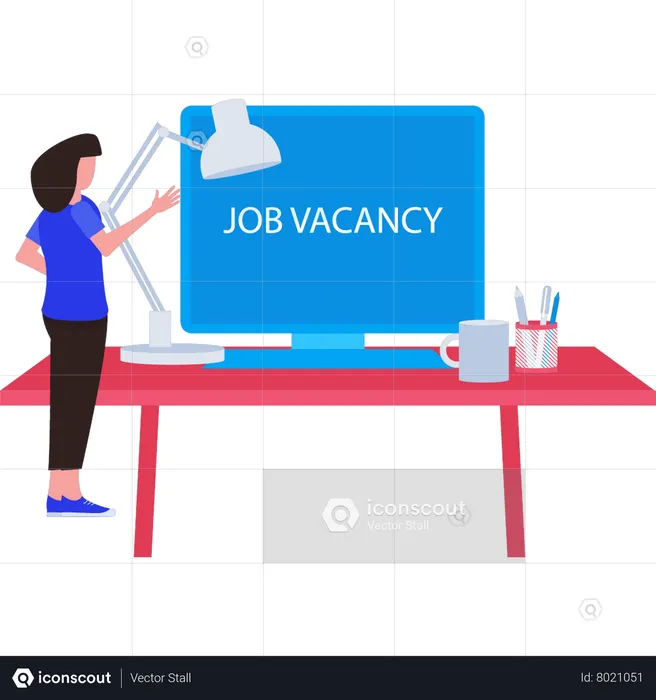 Woman looking at job vacancy on monitor  Illustration