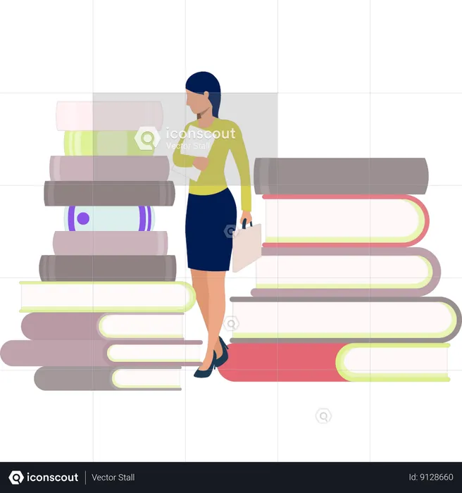 Woman looking at literature book  Illustration