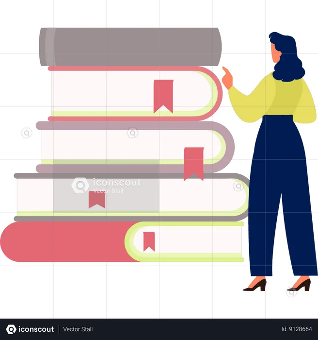 Woman looking at literature books  Illustration