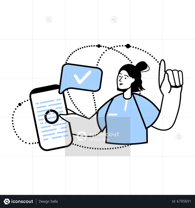 Woman looking at mobile analytics  Illustration