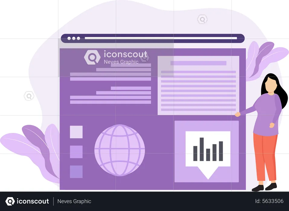 Woman looking at online analytics  Illustration