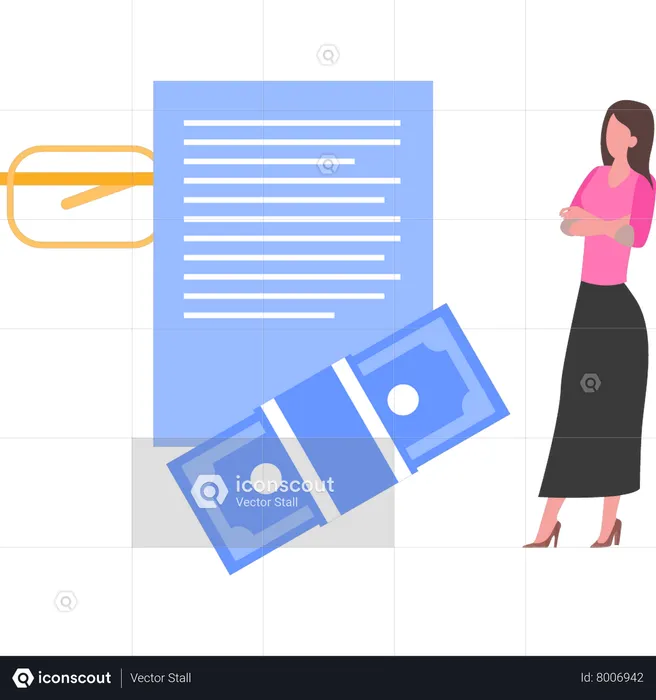 Woman looking at payment invoice  Illustration