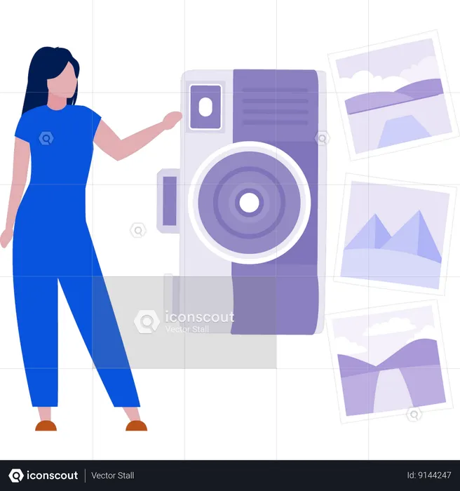 Woman looking at  pictures of camera  Illustration