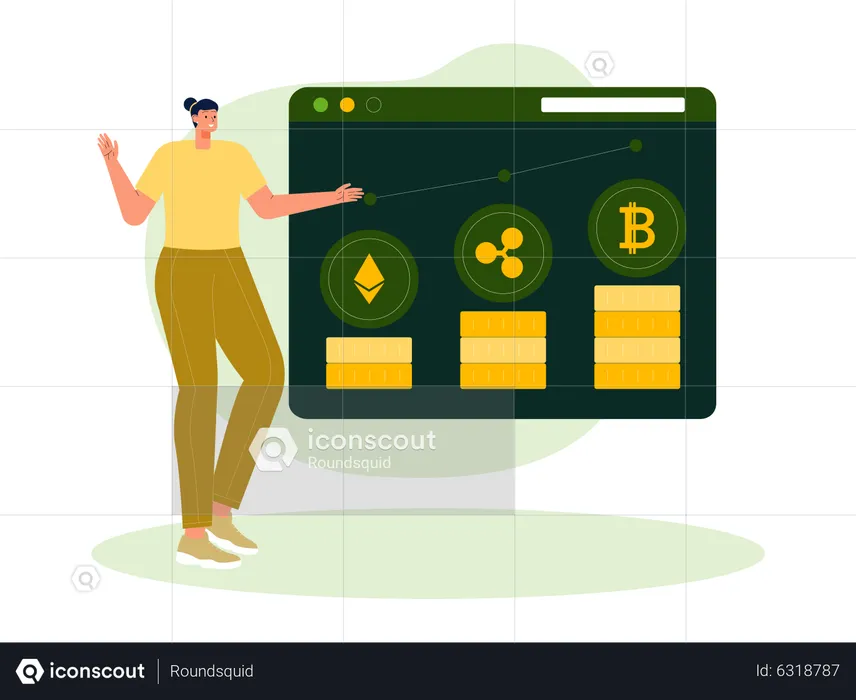 Woman looking at rise of cryptocurrencies  Illustration