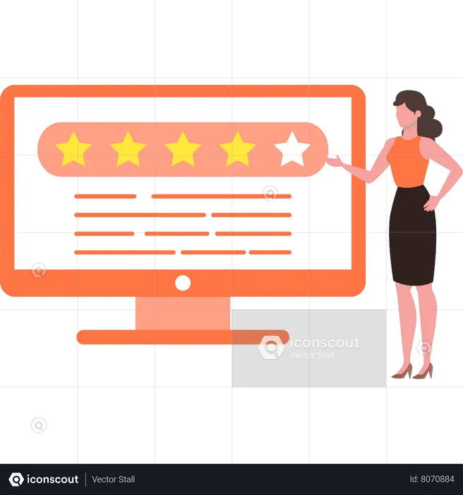 Woman looking at star rating on monitor  Illustration