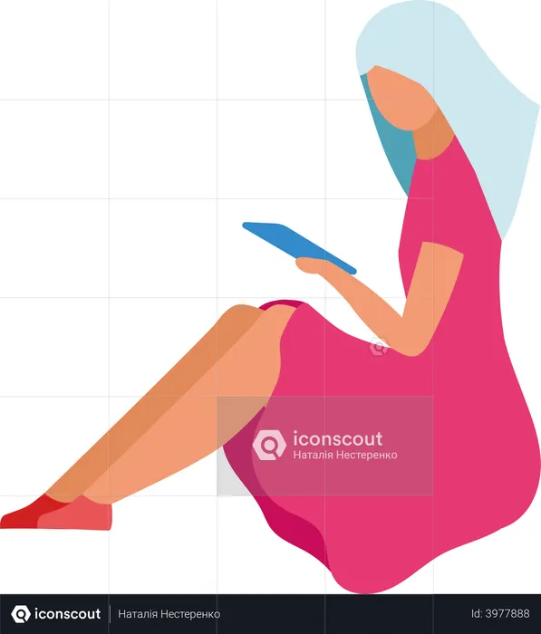 Woman looking at tablet while sitting on floor  Illustration