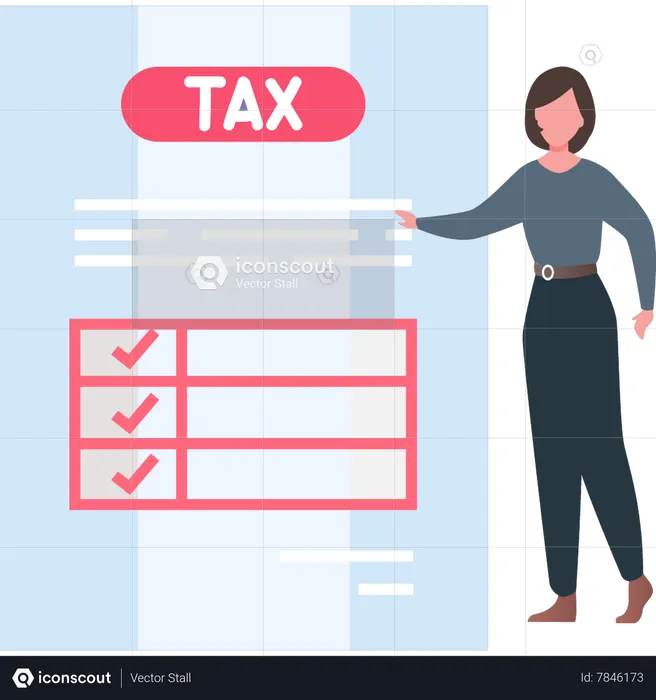 Woman looking at tax list  Illustration