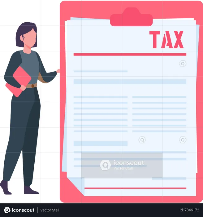 Woman  looking at tax papers  Illustration