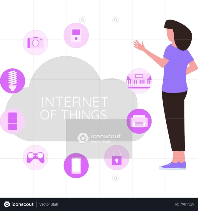 Woman looking at things on internet  Illustration