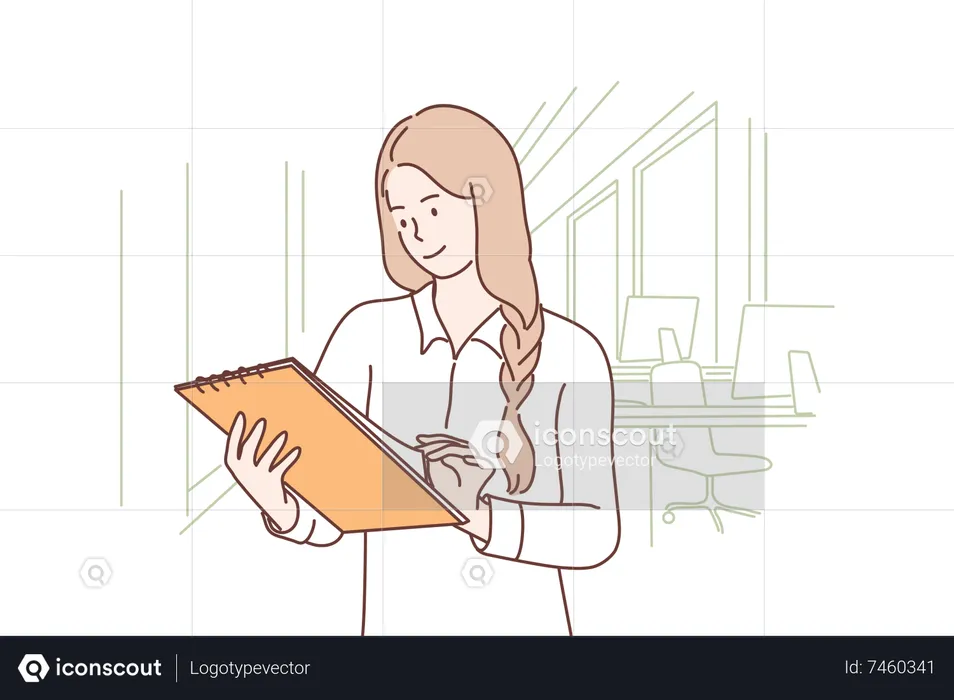 Woman looking at work plan  Illustration