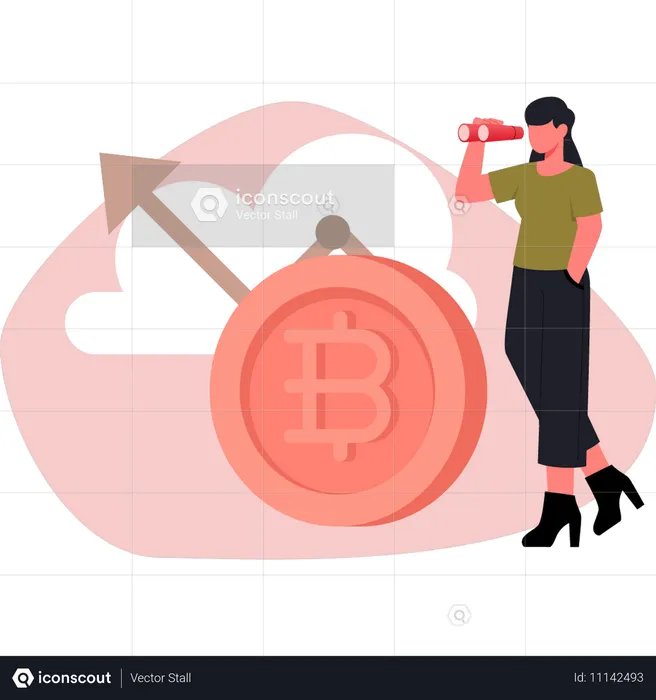 Woman looking cloud bitcoin  Illustration