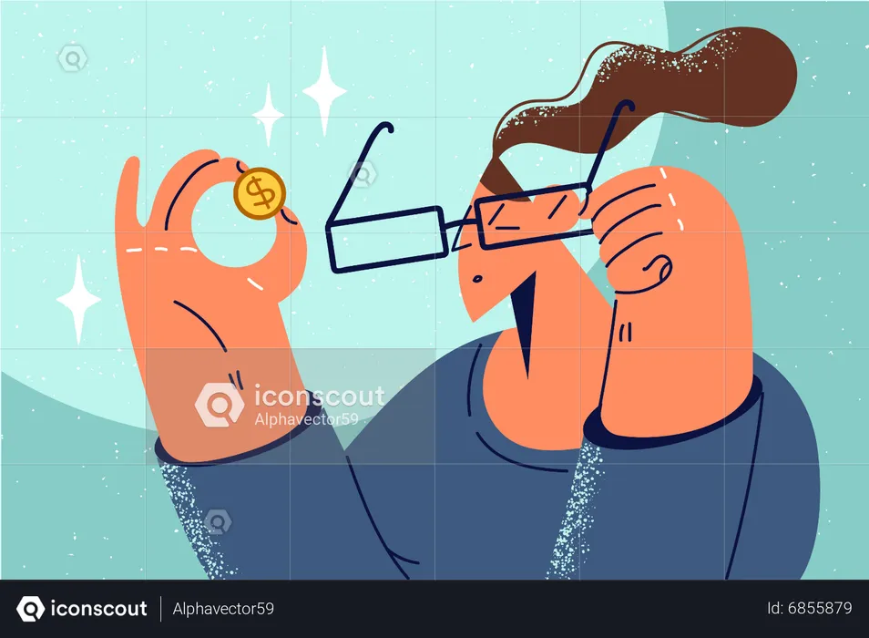 Woman looking coin  Illustration