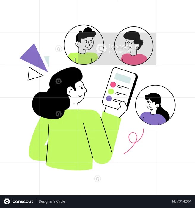 Woman looking Contact List on mobile  Illustration