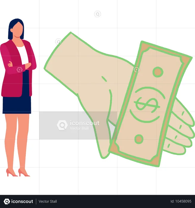 Woman looking dollar currency in hand  Illustration