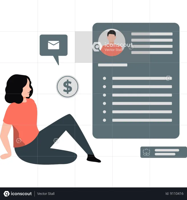 Woman looking employee profile  Illustration