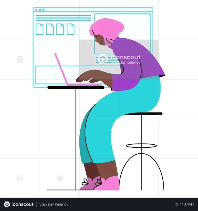 Woman looking for data in a virtual browser  Illustration
