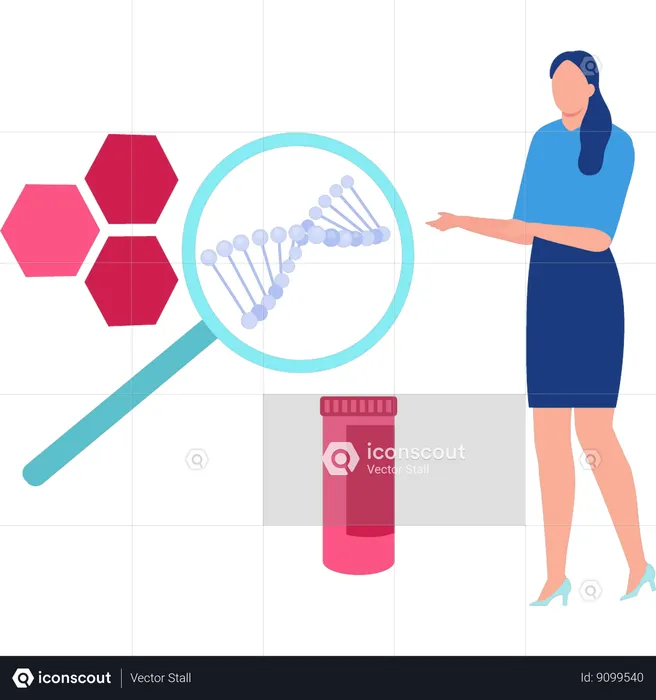 Woman looking for DNA molecule  Illustration