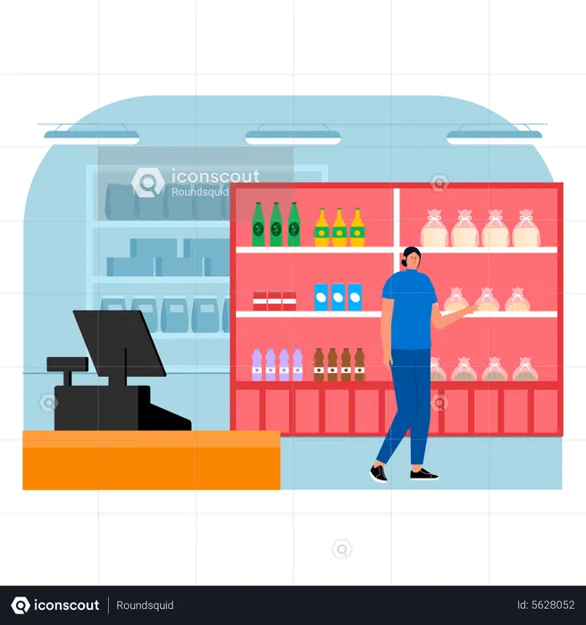 Woman looking for product at supermarket  Illustration
