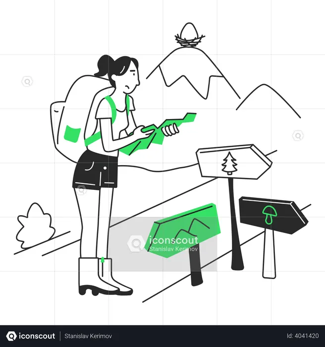 Woman looking for the right route  Illustration