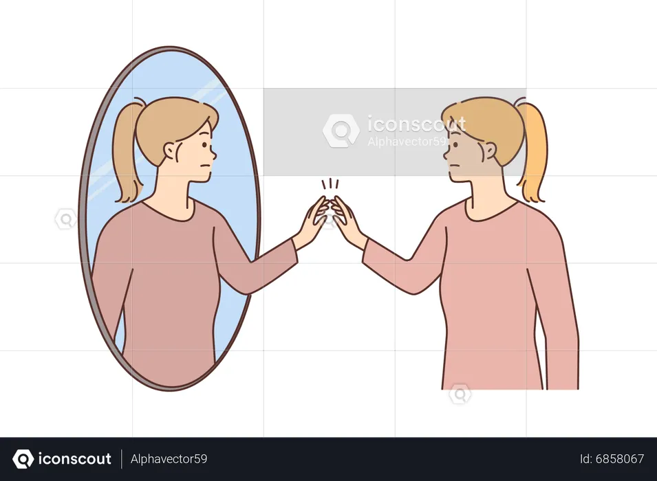 Woman looking in mirror  Illustration