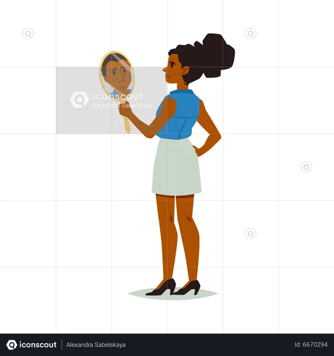 Woman looking in mirror with self hate  Illustration