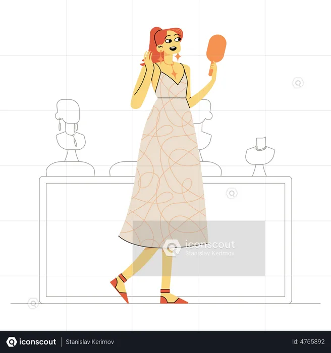 Woman looking into hand mirror  Illustration
