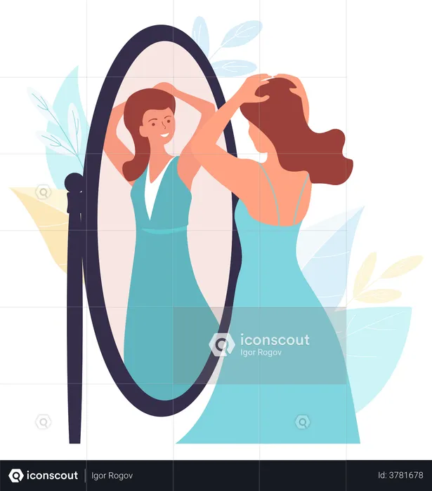 Woman looking into mirror  Illustration
