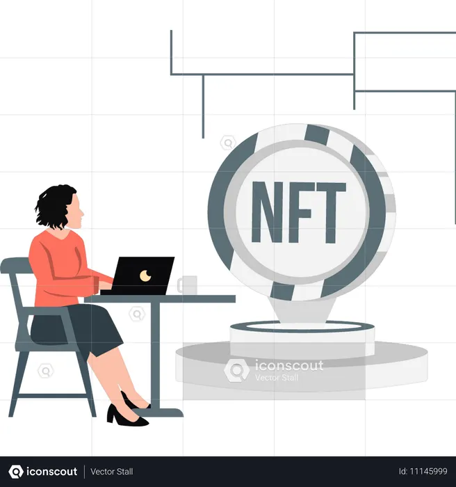 Woman looking NFT networking  Illustration