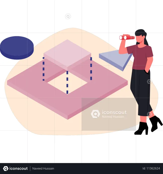 Woman looking printing using telescope  Illustration