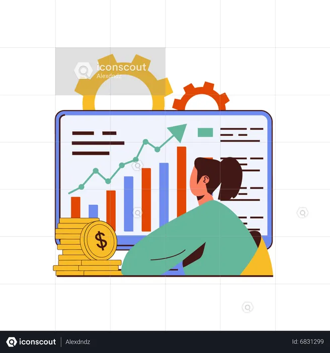 Woman looking sale performance graph  Illustration