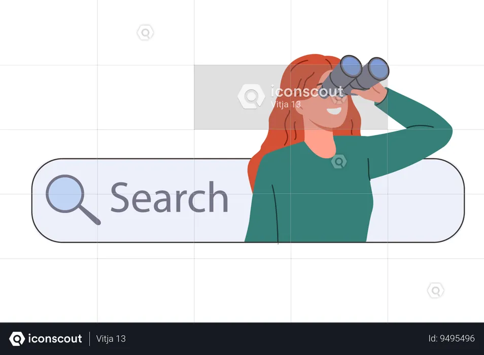 Woman looking thought binocular for search  Illustration