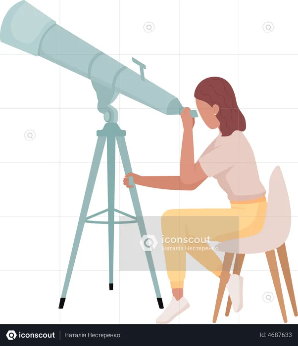 Woman looking through telescope  Illustration