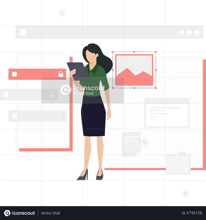 Woman looking ui ux design file  Illustration