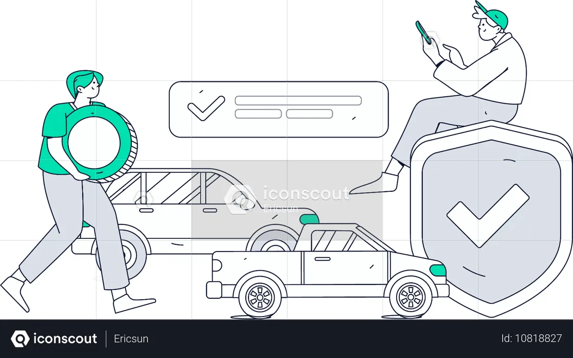 Woman looks for car agreement  Illustration