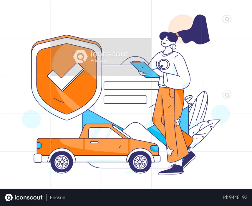 Woman looks for car safety  Illustration
