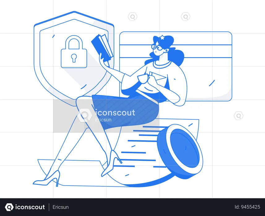 Woman looks through shopping bill  Illustration