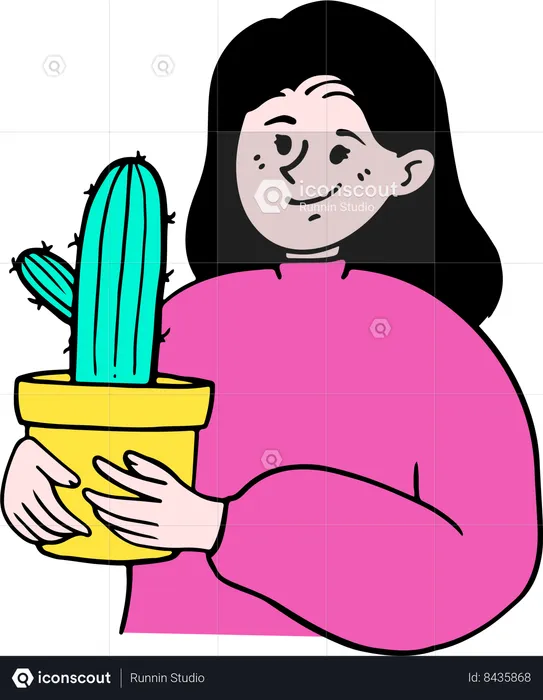 Woman Love Cactus  Illustration