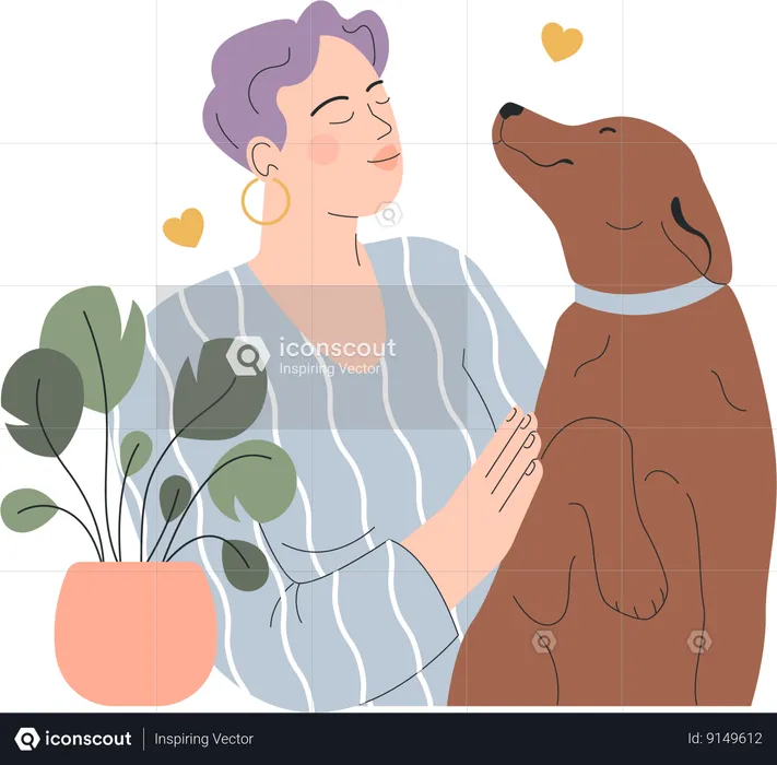 Woman loves her pet dog  Illustration