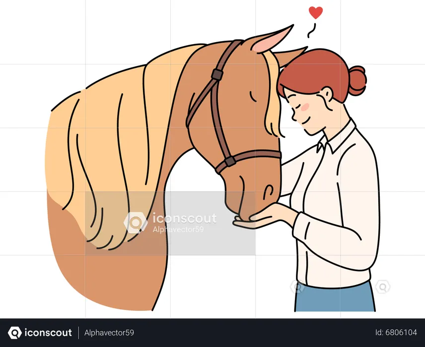 Woman loving pet horse  Illustration