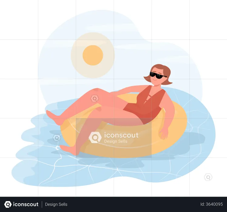 Woman lying on swim ring  Illustration
