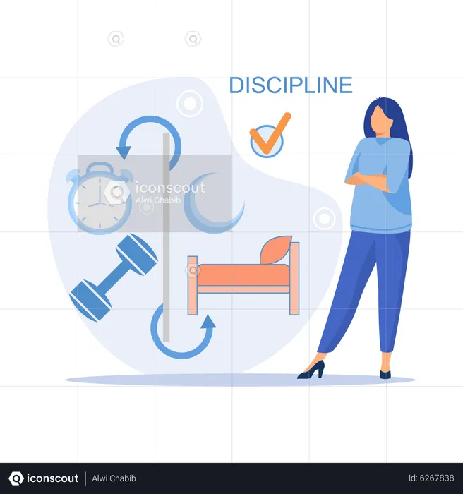 Woman maintaining disciplined life  Illustration