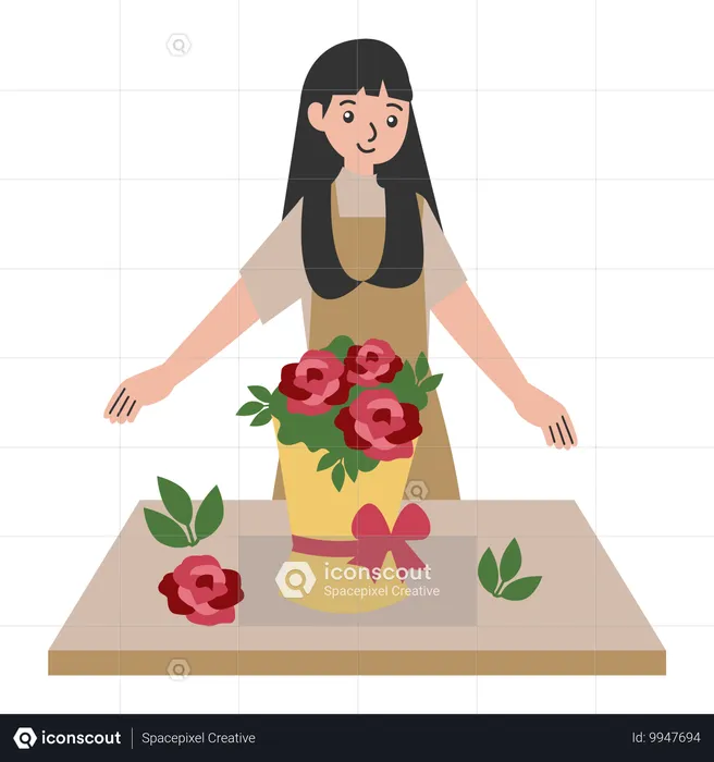 Woman make big bouquet  Illustration